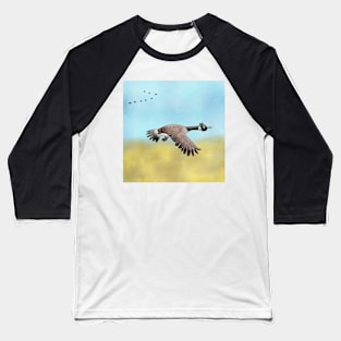 Canada Goose flying south for the Winter. Baseball T-Shirt